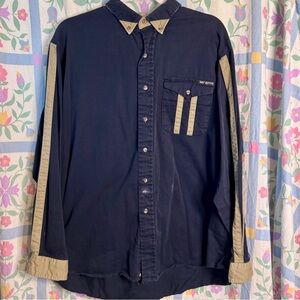 Men’s Vintage Mo Betta Tan And Navy Button Down Shirt